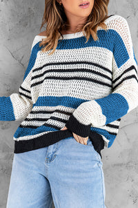 Gray Loose Fit Striped Pattern Sweater