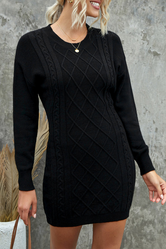 Black Geometric Texture Bodycon Sweater Dress