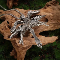 Classic Retro Angel Wings Cross Pendant Necklace Men Women Fashion Punk Adventure Travel Lucky Amulet Accessories Gift