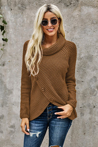 Mustard Buttoned Wrap Turtleneck Sweater