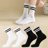 4/8/12 Pairs Versatile Women's Socks Parallel Bar Pattern Fashion Breathable Autumn High Quality Women's Mid Length Socks