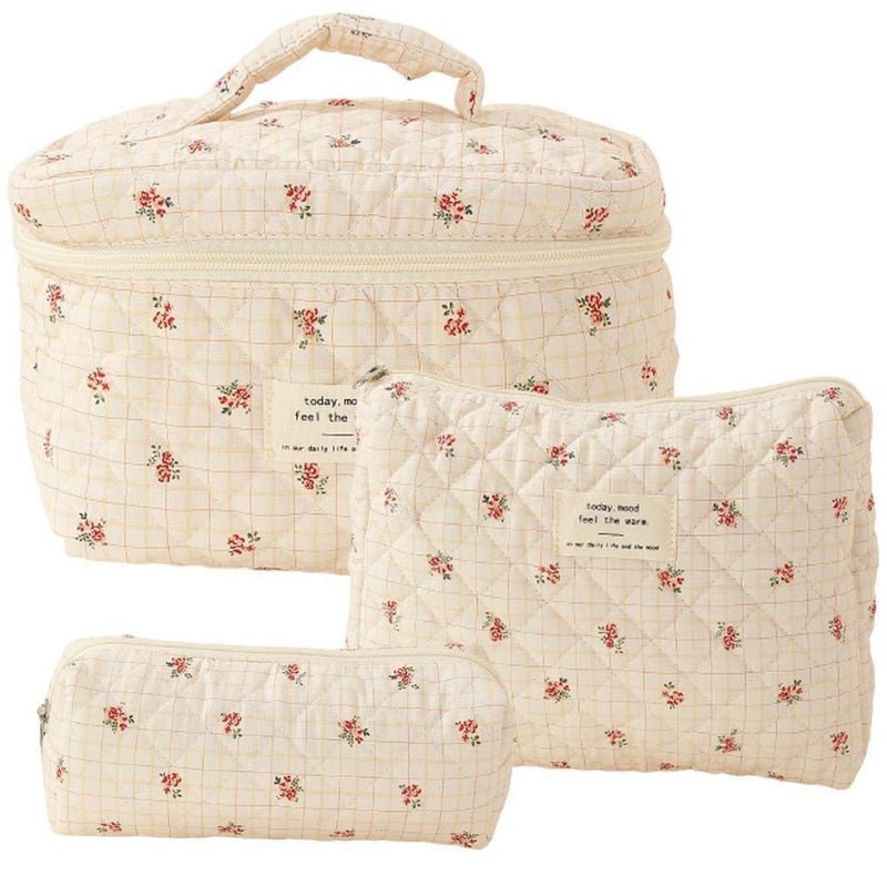 Women's Spring elegant flower pattern makeup bags, 2 pcs/set portable large capacity cosmetic storage bags, zipper makeup organizer for travel use