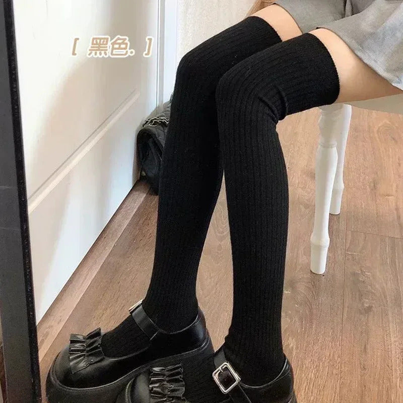 Women Soft Wool Long Socks Autumn Winter Cashmere Solid Knitted Stocking Skinny Casual Knee High Fluffy Warm Thicken Girls Socks