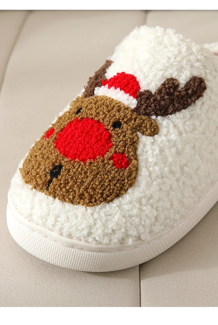 Christmas Elk Cotton Slippers for Women Men Winter Cute Cartoon Home Non Slip Couple Floor Slides Indoor Plush Shoes 20