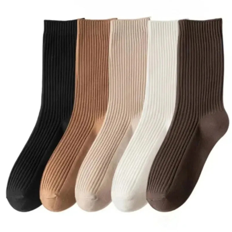 5 Pairs Women's Comfortable Patriotic Mid Calf Socks Cotton Blend, Breathable, Chic Knit Stripe/Star Pattern