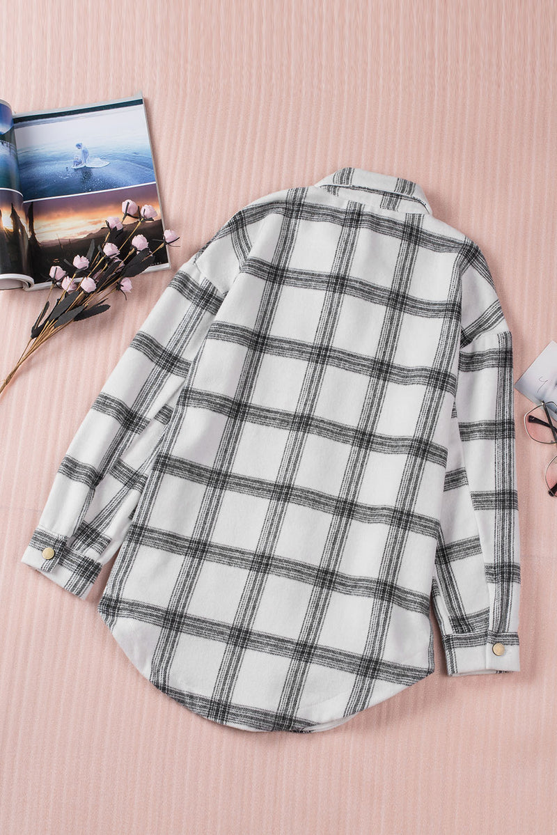 Black Plaid Pattern Buttoned Shirt Coat with Slits