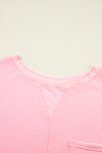 Pink Plus Size Ribbed Exposed Seam Tee and Shorts Set