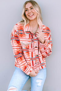 Fiery Red Western Aztec Print Corduroy Jacket