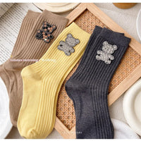 Diamond Cartoon Bear Decorative Socks, Fashionable Diamond Sparkling Women's Socks, Comfortable And Breathable Christmas Socks