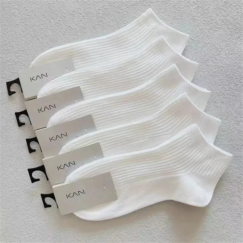 5 Pairs/Pack Ankle Socks Women 100% Cotton Invisible Sweat-absorbing Girls Low Tube Boat Socks EU 36-42