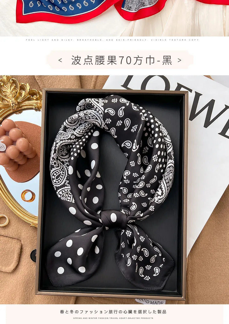 Luxury Polka Dot Silk Square Scarf Women Hijab Hair Bands Neckerchief Female Satin Shawl Ribbon Headband Fashion Wraps Bandana