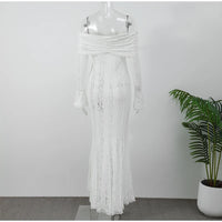 Elegant One Shoulder Lace Up Hollow Women's Dress Slim Fit See-through Long Sleeved Backless Robe 2024 Summer Lady Evening Gowns