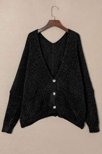 Black Buttons Front Pocketed Sweater Cardigan