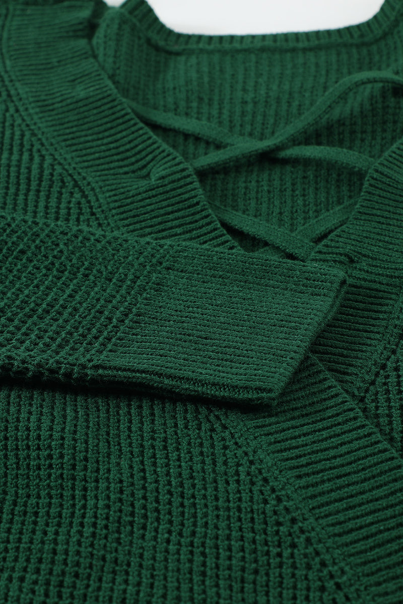 Green Cross Back Hollow-out Sweater