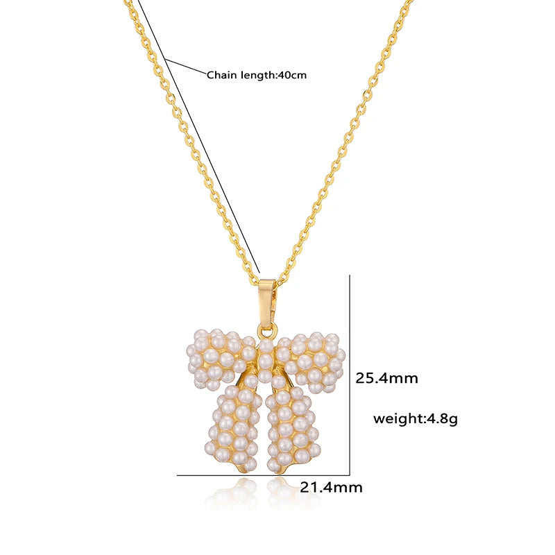 HECHENG, High Quality INS Style Gold Plated Bow Pendant Necklaces for Women Pearl Pendant Jewelry