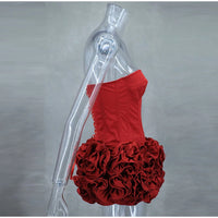 Sexy Red 3D Flowers Dress Suits Women Fishbone Bandage Adjustable Tube Top Flower Mini Skirt Suit Party Club Lady Outfits 2024