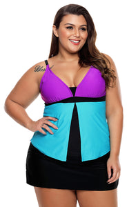 Purple Blue Colorblock Tankini Skort Bottom Swimsuit