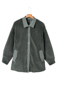 Gray Corduroy Trim Elbow Patch Sherpa Jacket