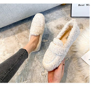 Luxury Sheep Fur Lined Loafers Women Lambswool Shoes Ladies Winter Slip On Furry Flats Cotton Wool Mocasine Femme Barefoot Boots