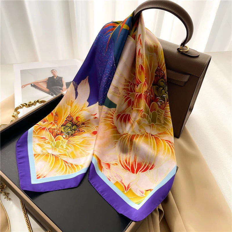 Print 70cm Silk Satin Headkerchief Women Luxury Design Neck Tie Scarf Female Hair Hand Wrist Foulard Shawl Hijab Bandana