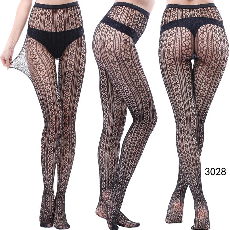 Women Sexy Fishnet Tights Jacquard Weave Seamless Pantyhose Yarns Garter Grid Fish Net Stockings Black Spider Gothic Lace Tights