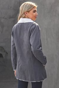 Green Gray Lapel Collar Button Fleece Jacket