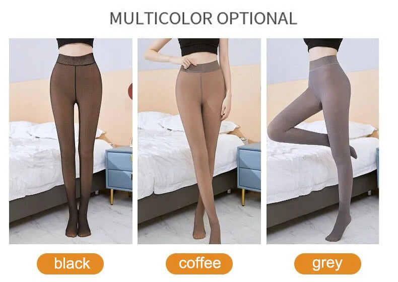 Thermal Stockings Woman Insulated Tights Legs Fake Translucent Warm Plush Lined Elastic Tights Black Sexy Stockings Winter Panty