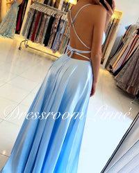 FATAPAESE Prom Dress Spandex satin Slit Side Dress A-LINE Scoop Stretch Slip Satin High Split Long Simple Evening Party