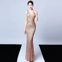 DEERVEADO Elegant V Neck Sequin Evening Dress Long 2023 New Women Mermaid Formal Dress Party Gown Bodycon Maxi Prom Dress