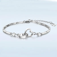 New Charms 925 Sterling Silver Bracelets Bangles for Women Valentine's Days Gift Cubic Zircon Double Heart Bracelet Jewelry