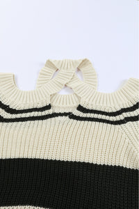 Black Striped Cold Shoulder Knit Sweater