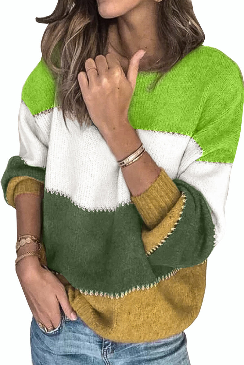 Green Pullover Colorblock Winter Sweater