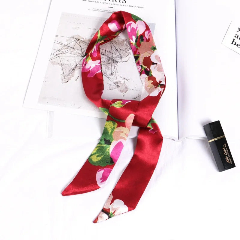 New Print Flower Small Scarf for Women Handle Bag Ribbons Brand Fashion Head Scarf Small Long Skinny Scarves Wholesale Headbands