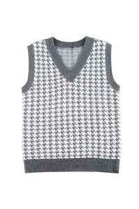 Gray V Neck Argyle Plaid Knitted Sweater Vest