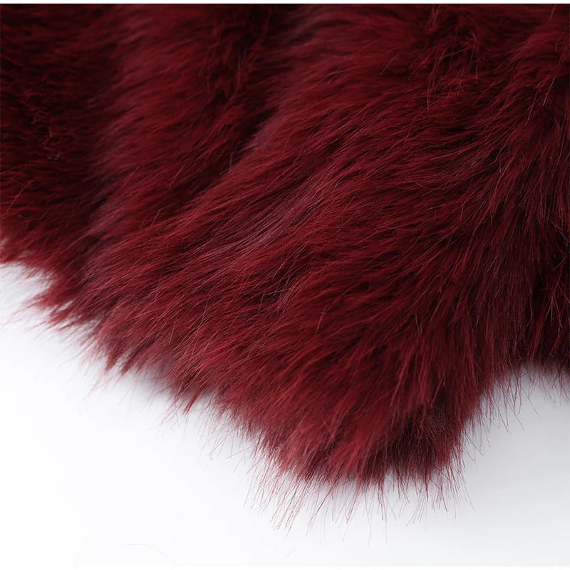 Wine Red Fluffy Faux Fur Short Coat Women Elegant Full Sleeve Warm Lapel Jacket New Winter Woman Commuter Outerwear 2024