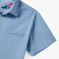 PatPat Family Matching Sets Denim Blue Short-Sleeve Shirt and Floral Print Shirred Top Strap Dress