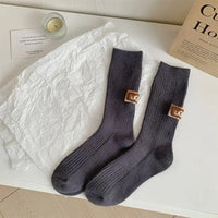 New Middle Tube Mid-Tube Socks Keep Warm Solid Color Snow Boot Socks Heel Furry Label Knitted Ins Women Socks Autumn