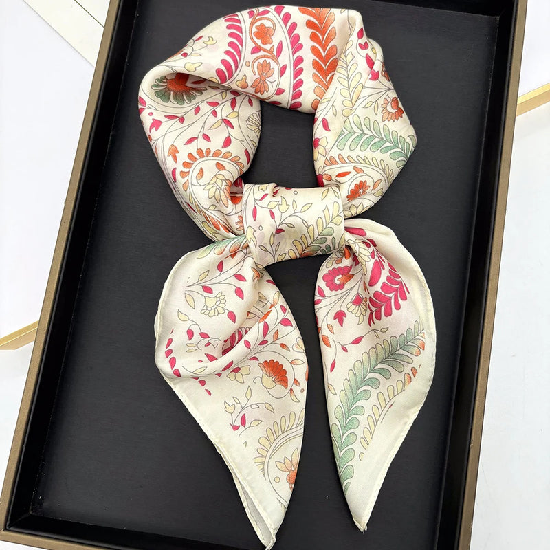 2024 New Silk Square Hair Scarf Foulard Pashmina Shawls Wraps Neck Scarves Women Floral Bandana Headbands Floral Bufandas Female