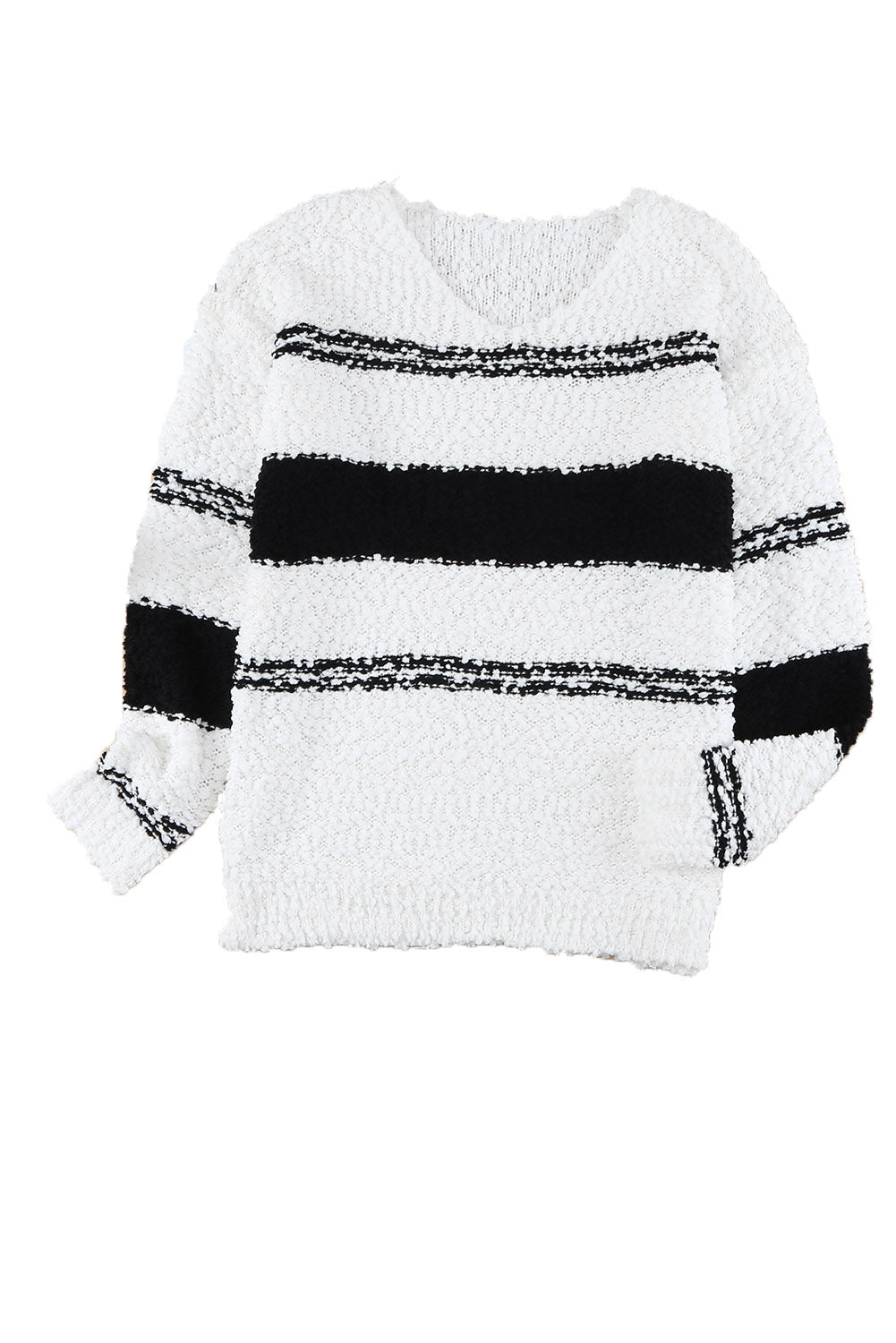 Striped Colorblock V Neck Long Sleeve Knitted Sweater