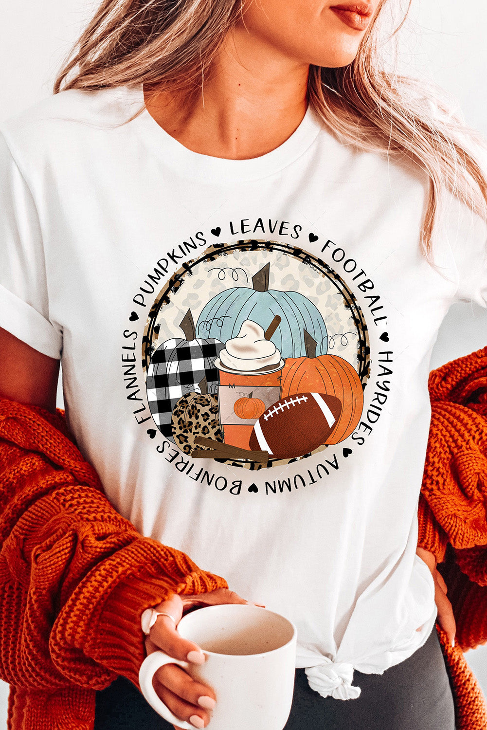 White Autumn Vibes Pumpkin Graphic T-shirt