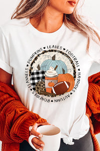 White Autumn Vibes Pumpkin Graphic T-shirt