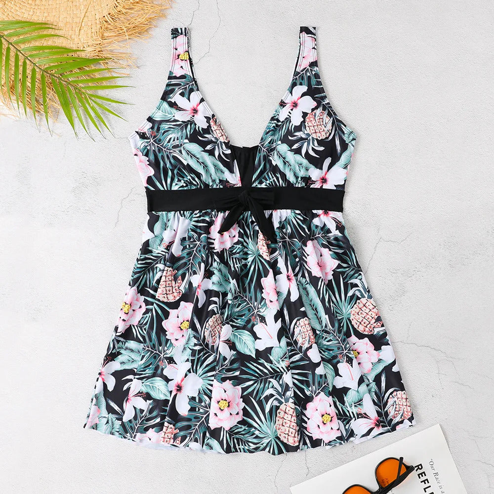 2023 Tropical Print Knot Front Swimwear Women One Piece Swimsuit Dress Bathers Bathing Swimming Swim Suit Beachwear