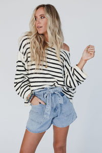 Black Striped Drop Shoulder Oversized Sweater