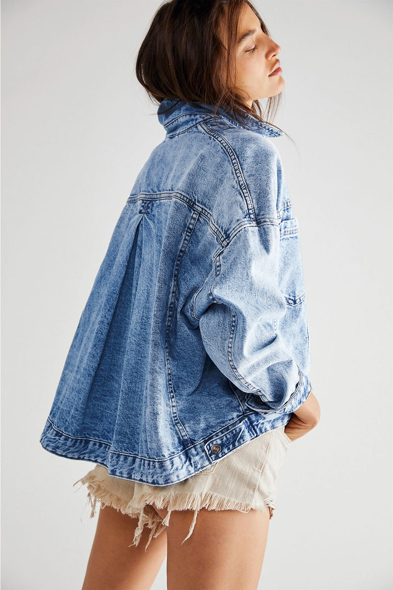 Light Blue Washed Oversize Pocketed Denim Jacket