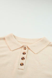 Apricot Polo Collar Knitted Mini Sweater Shift Dress