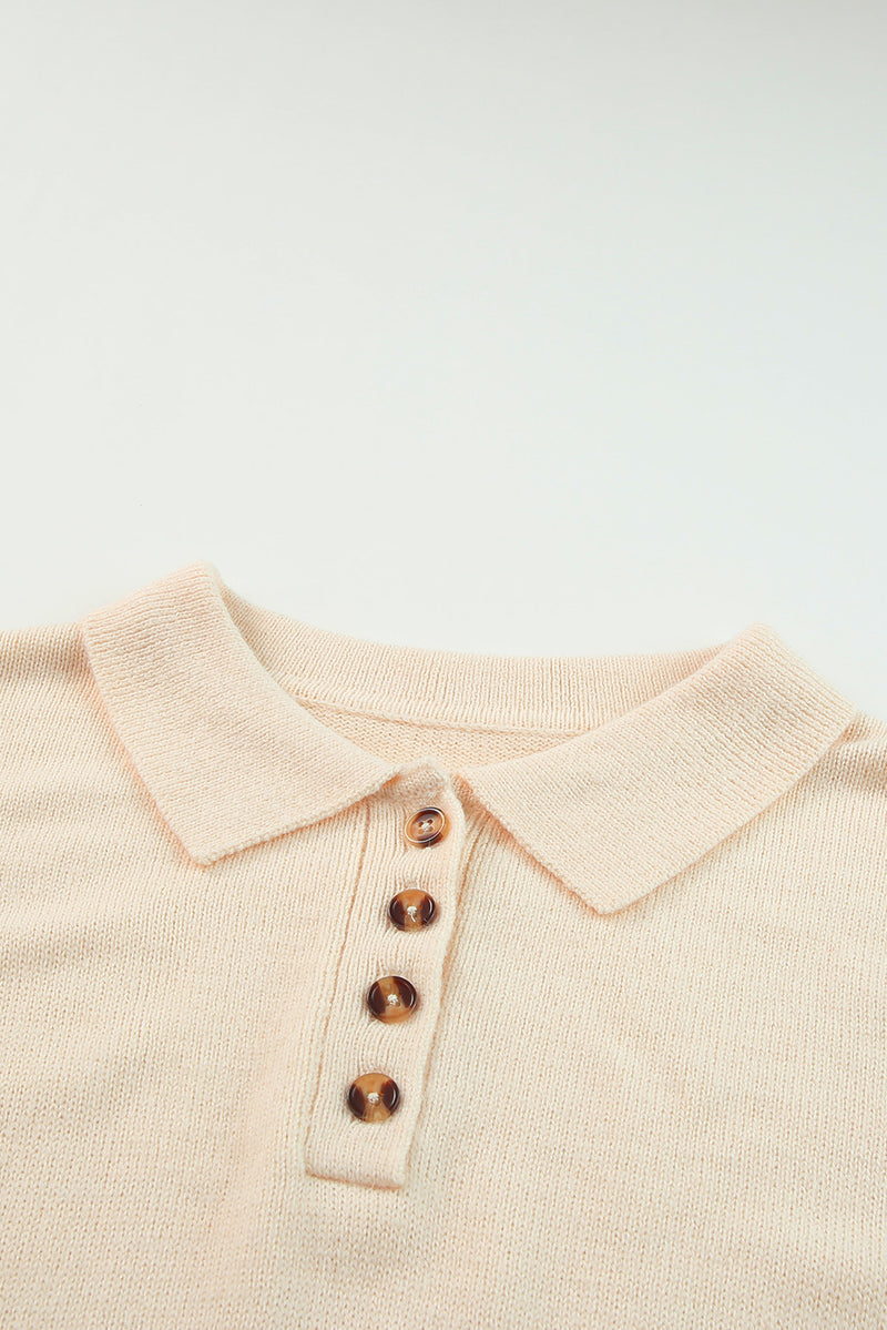 Apricot Polo Collar Knitted Mini Sweater Shift Dress