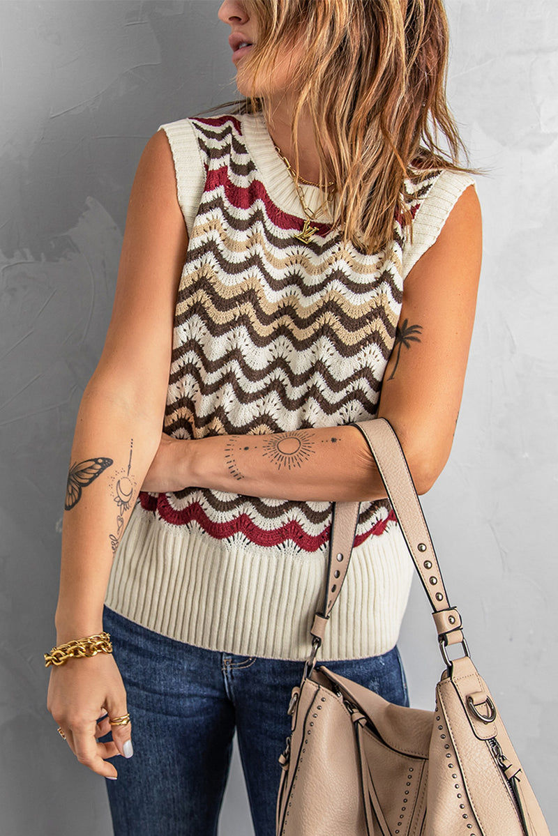 Black Wavy Stripes Knit Vest Pullover Sweater