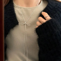 Simple Bowknot Drawstring Long Necklace for Women Korean Fashion Sweater Chain