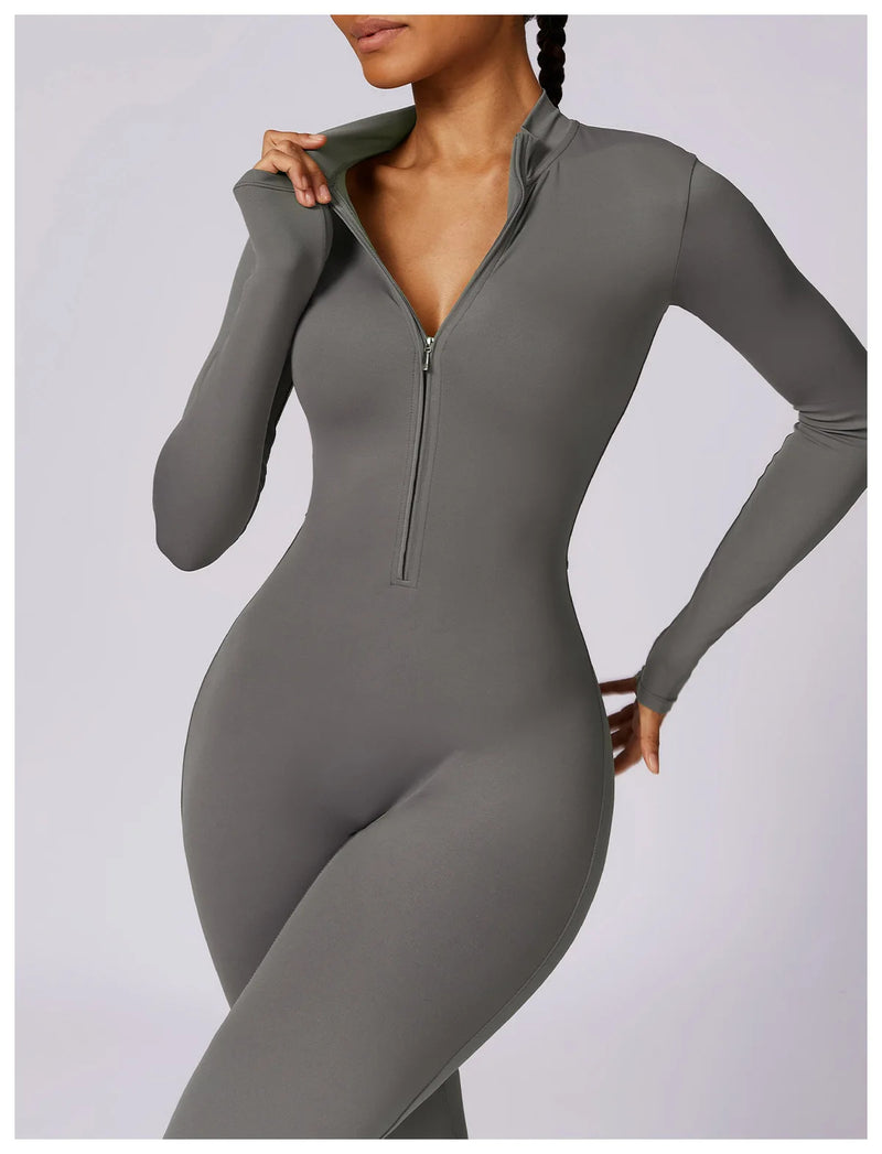 Zipper Sports Jumpsuits Women's Tracksuit One-Piece Fitness Suits Gym Clothing Female Sexy Long Sleeve Workout Overalls