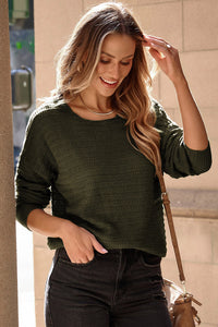 Duffel Green Textured Knit Round Neck Dolman Sleeve Sweater